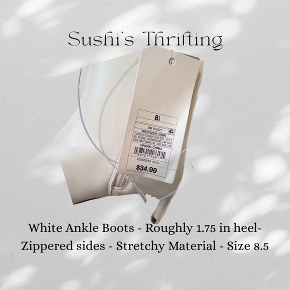 White Ankle Boots with Pointed Toe and Zipper Size 8.5 - Picture 4 of 5